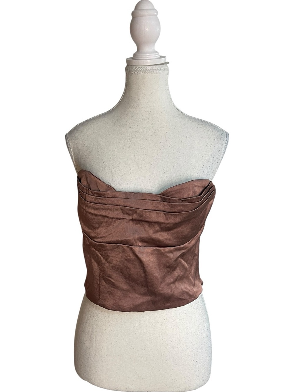 Zara Satin Strapless Bustier Crop Top Brown